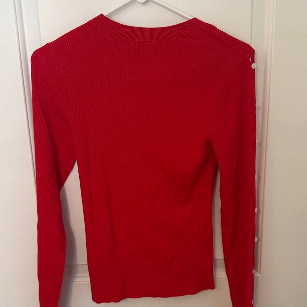 LOFT Vibrant Red Sweater with Button Accents - Picture 6 of 6